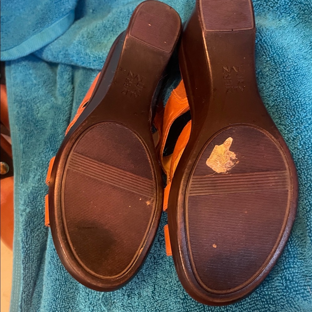Naturalizer Women's cognac colored wedge slip on. Like new. 2 1/2 inch wedge. - Picture 4 of 5